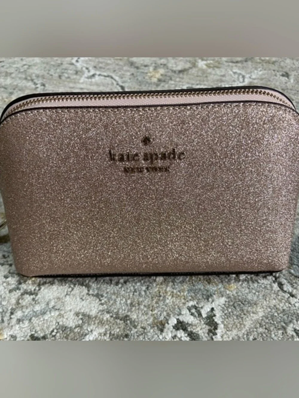 Kate Spade NWOT Glitter Cosmetic Pouch in Rose Gold